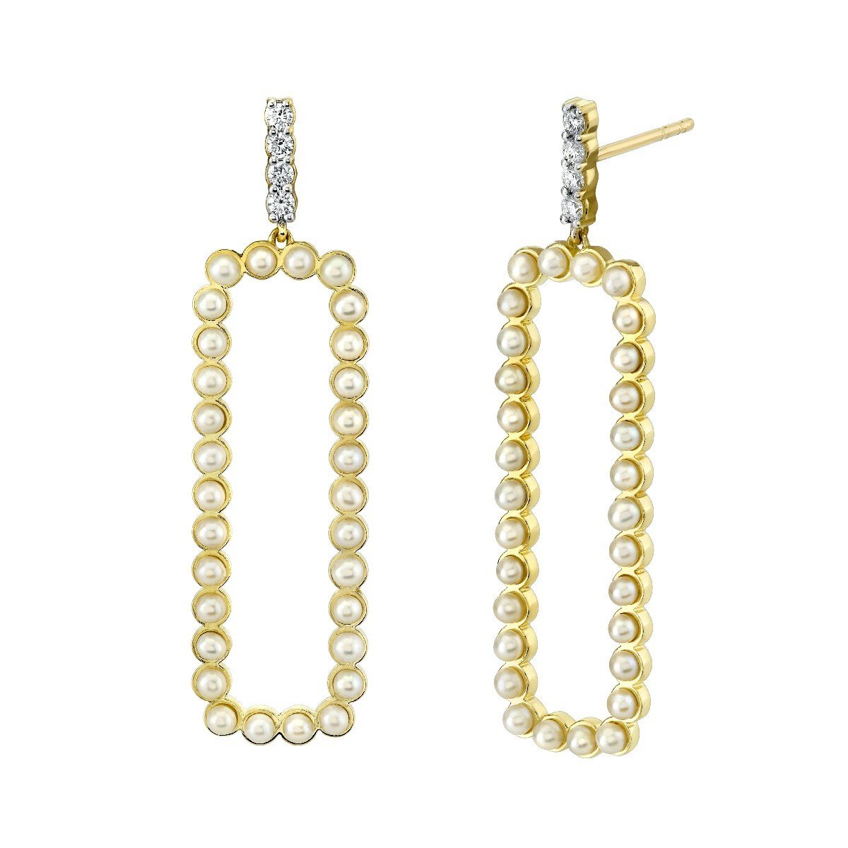 Pearl Link Earrings With Diamonds