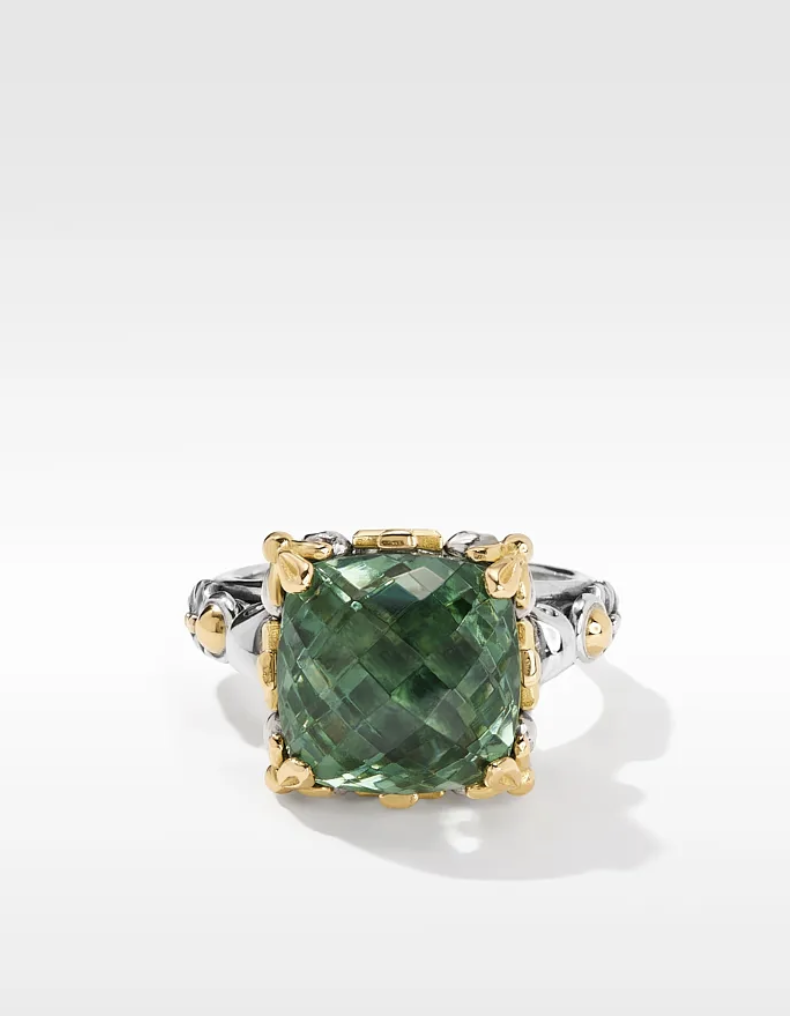 Gemstones: green amethyst quartzMaterials: sterling silver & 18kt gold STERLING SILVER & 18k GOLD RING