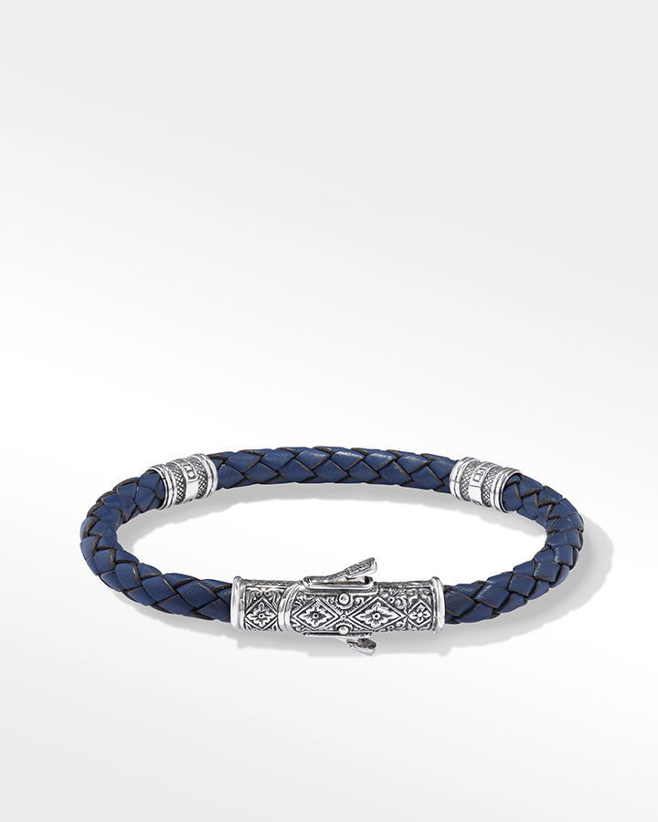 Color: blueMaterials: sterling silver & leather Size: 8.5" DOUBLE VESSEL LEATHER BRACELET