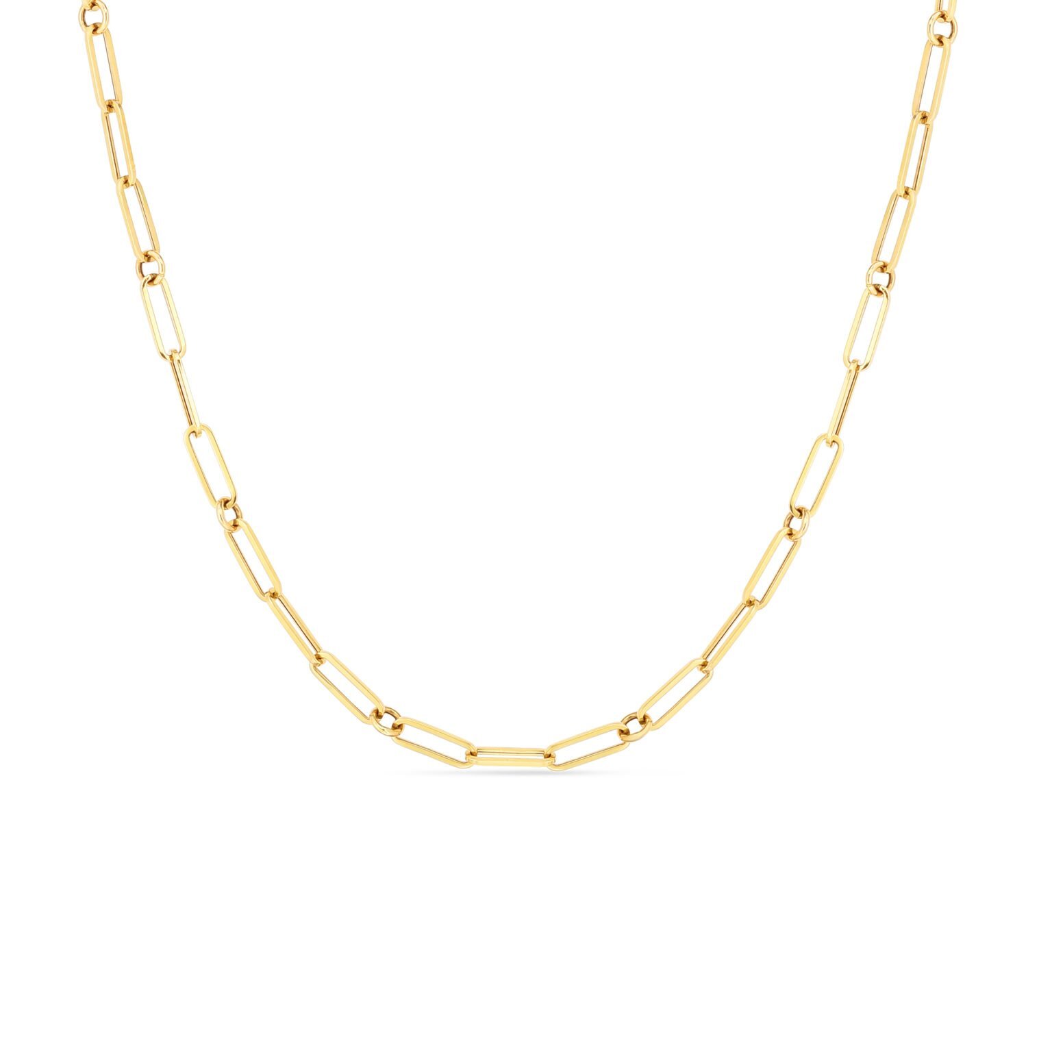 APPROXIMATELY 19" LONG PAPERCLIP LINK IS 10MM x 1MM 18K YELLOW DESIGNER GOLD PAPERCLIP & ROUND LINK 19 INCH CHAIN - Roberto Coin - North America