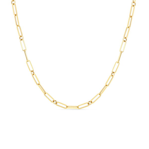 Closeup photo of 18K YELLOW DESIGNER GOLD PAPERCLIP & ROUND LINK 19 INCH CHAIN - Roberto Coin - North America