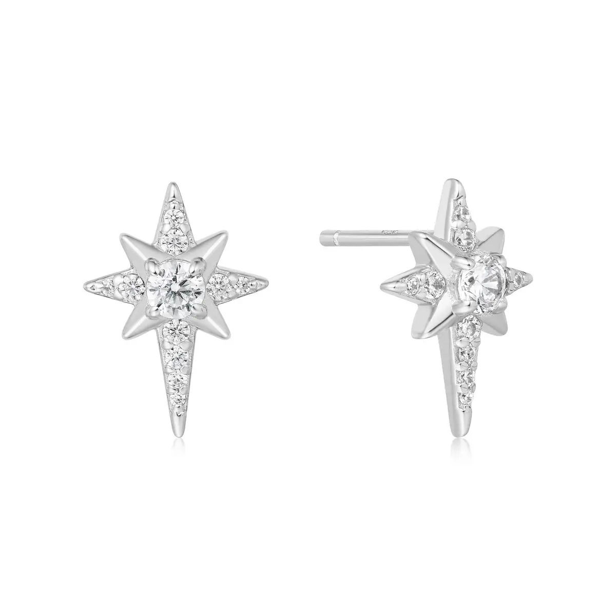 Miss Dainty is designed for the woman who loves elegance with a touch of whimsy. This look embodies refined and understated luxury, reflecting inner grace. Featuring an eight-pointed star encrusted with cubic zirconia, these studs showcase your exquisite taste and subtle sophistication. Perfect for mixing and matching with other earrings, they are versatile enough for both formal occasions and everyday wear.Details: Material: sterling silver with rhodium platingDimensions: 0.51in x 0.36inStone Type: cubic zirconia SILVER EIGHT-POINTED STAR STUD EARRING