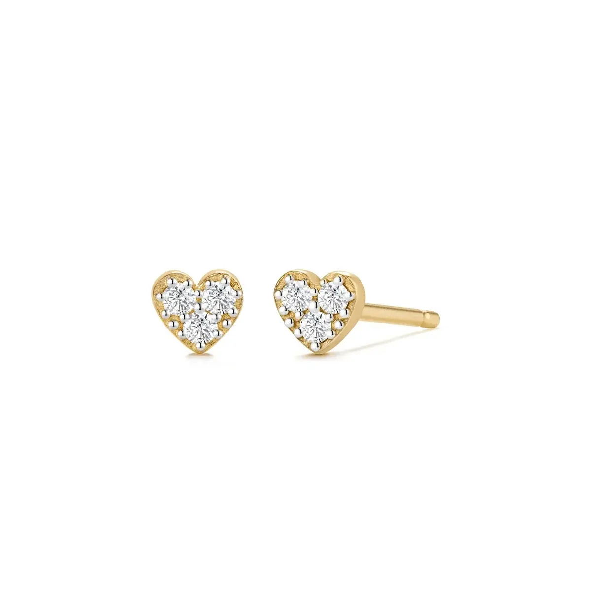 Put on our Sophie Diamond Heart Studs to add some glittering romance to your ears. Featuring three little diamonds in a classic and charming heart design, this is the perfect gift for yourself or someone you hold dear.Details: Material: 14k solid goldDimensions: 3.5mm x 3.5mmThickness: 20GStone Type: diamondStone Size: 1.3mmTotal Carat Weight: 0.06ctSold: as a pair SOPHIE | DIAMOND HEARD STUDS