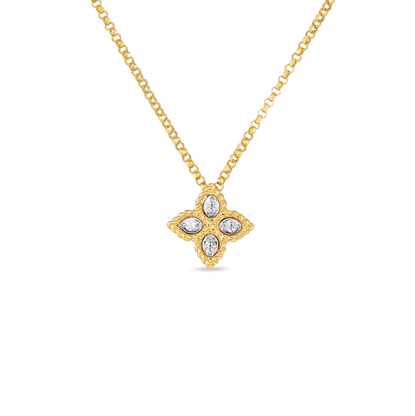 Closeup photo of 18K GOLD PRINCESS FLOWER SMALL DIAMOND NECKLACE