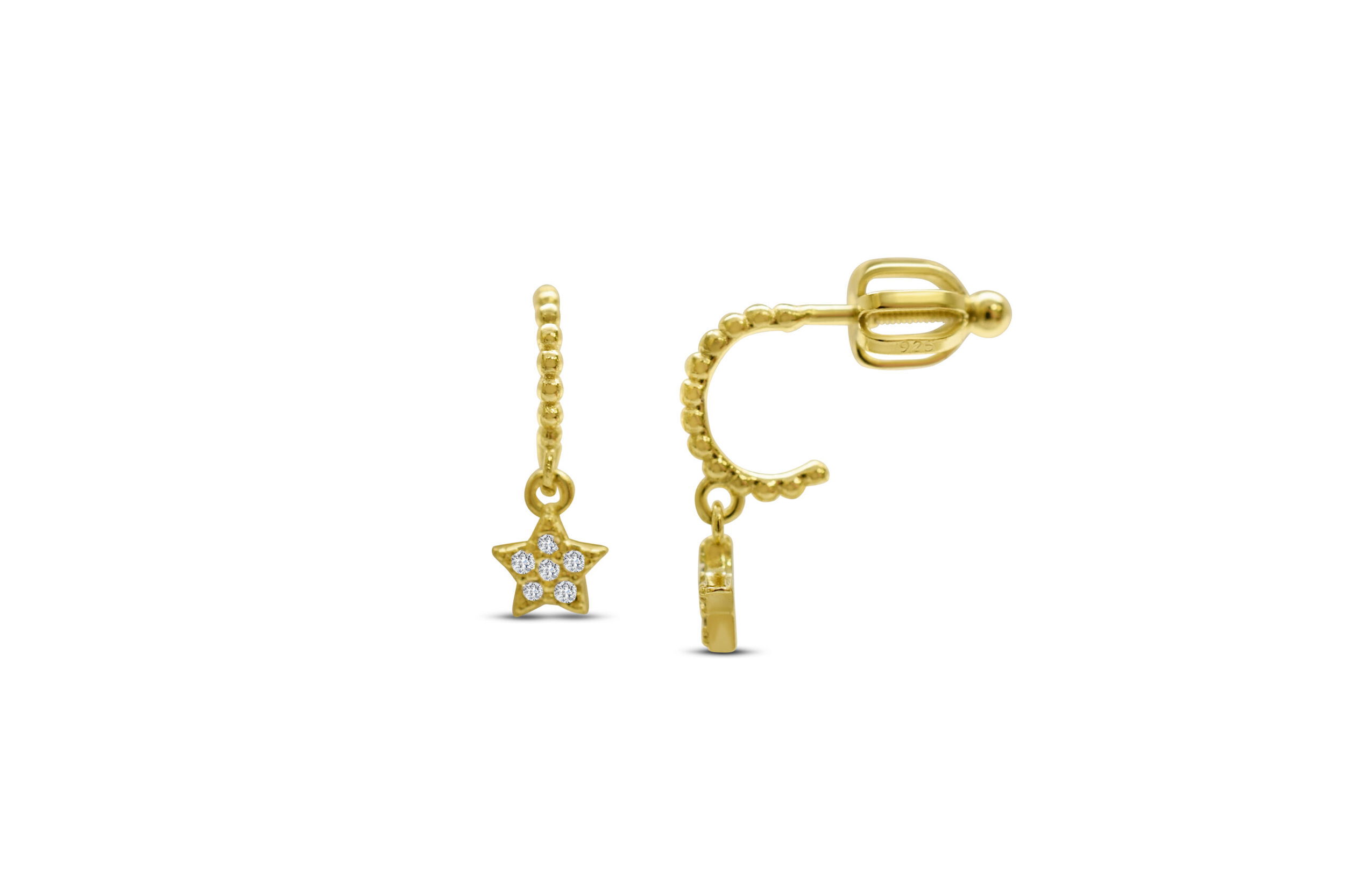 Stia Girl CZ Dangle Star Half Hoop Earring (Gold)
