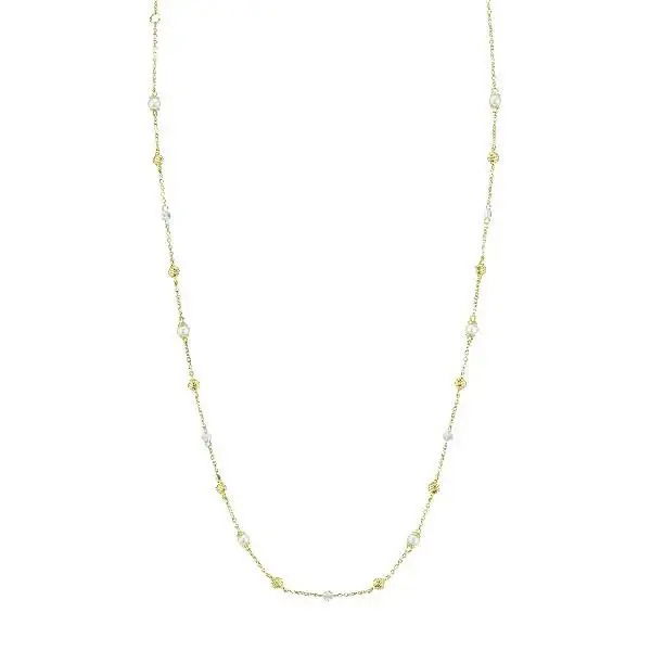 Stone 16 WHITE PEARL 1.56 TCW Ehn:BStone 25 R/C GSI DIA 0.23 TCW18K Yellow Gold Pearl Necklace With Rose Cut Diamonds. PEARL AND ROSE CUT DIAMOND NECKLACE