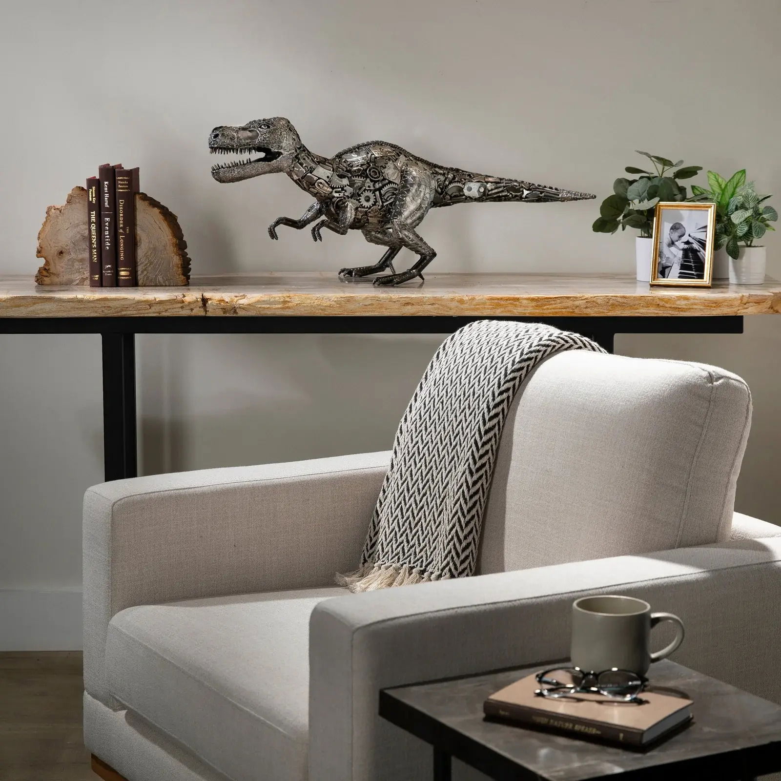 34" T-Rex Recycled Metal Art Sculpture