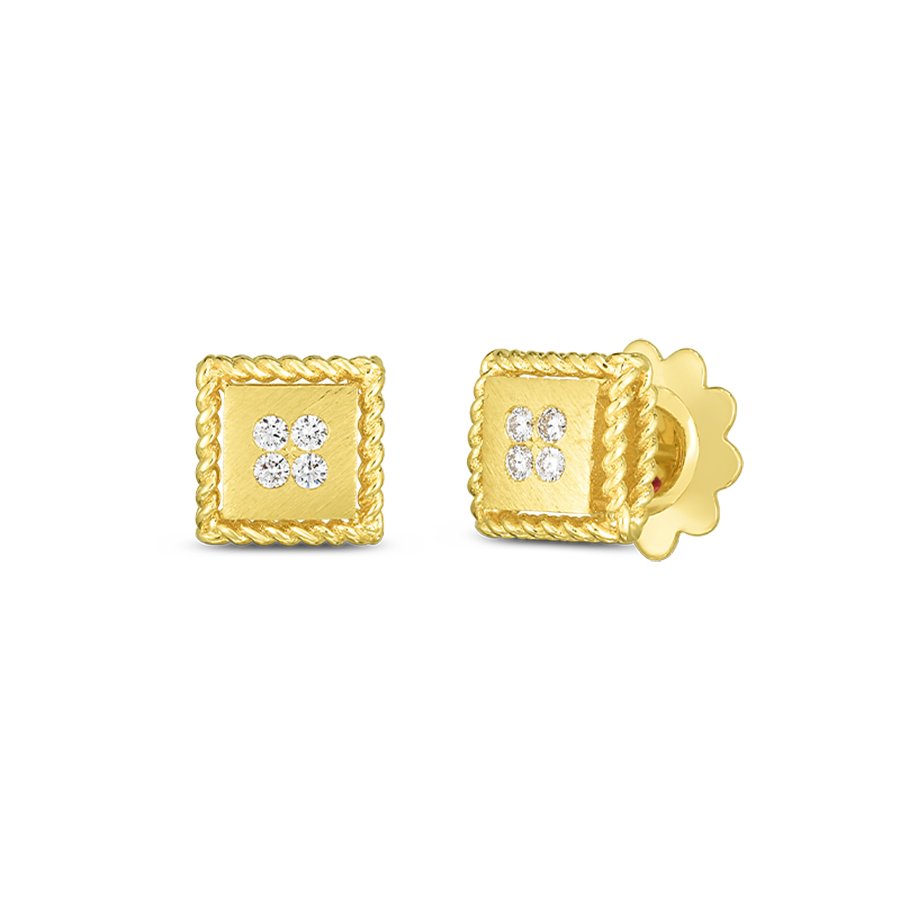 Palazzo Ducale Satin Stud Earrings 18K Gold with Diamonds