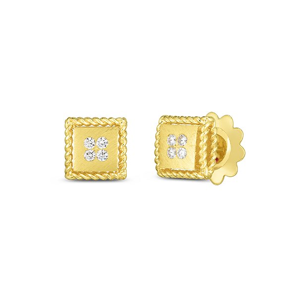 Closeup photo of Palazzo Ducale Satin Stud Earrings 18K Gold with Diamonds