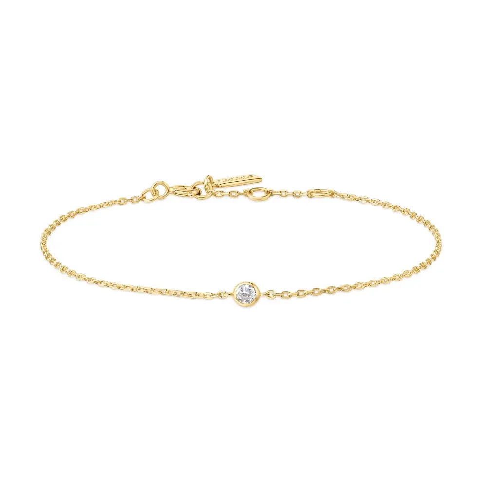• Material: 925 Sterling Silver with 14kt Gold Plating with Cubic Zirconia• Bracelet length: 165mm with 20mm extender• Weight: 1.1g Gold Sparkle Bezel Bracelet