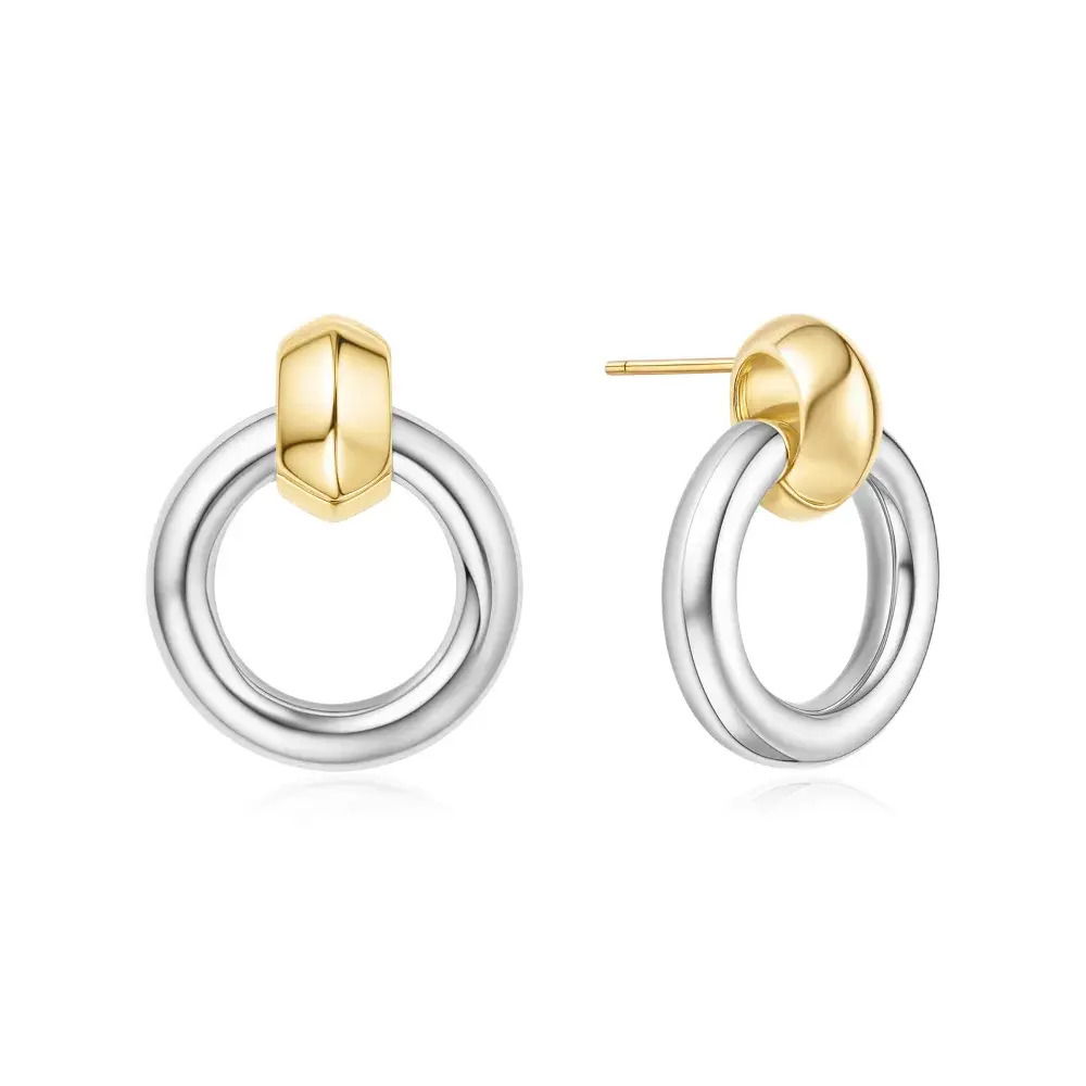 • Material: 925 Sterling Silver with Two Tone Plating• Earring Size: 25.5 x 20.5mm• Weight: 8.3g Two-Tone Hoop Earrings
