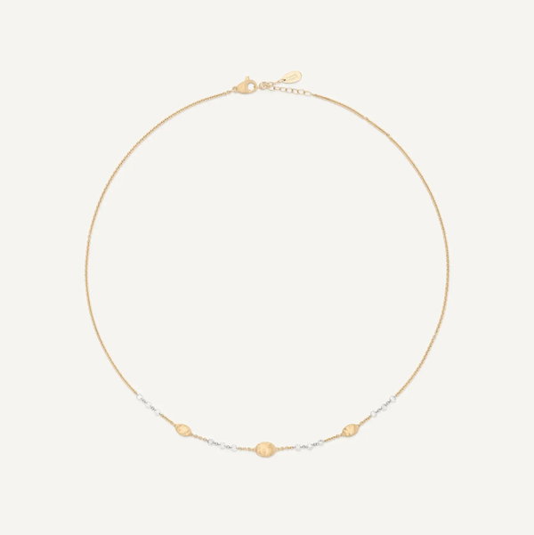 Closeup photo of 18K Yellow Gold Lightweight Beaded Necklace with Diamonds