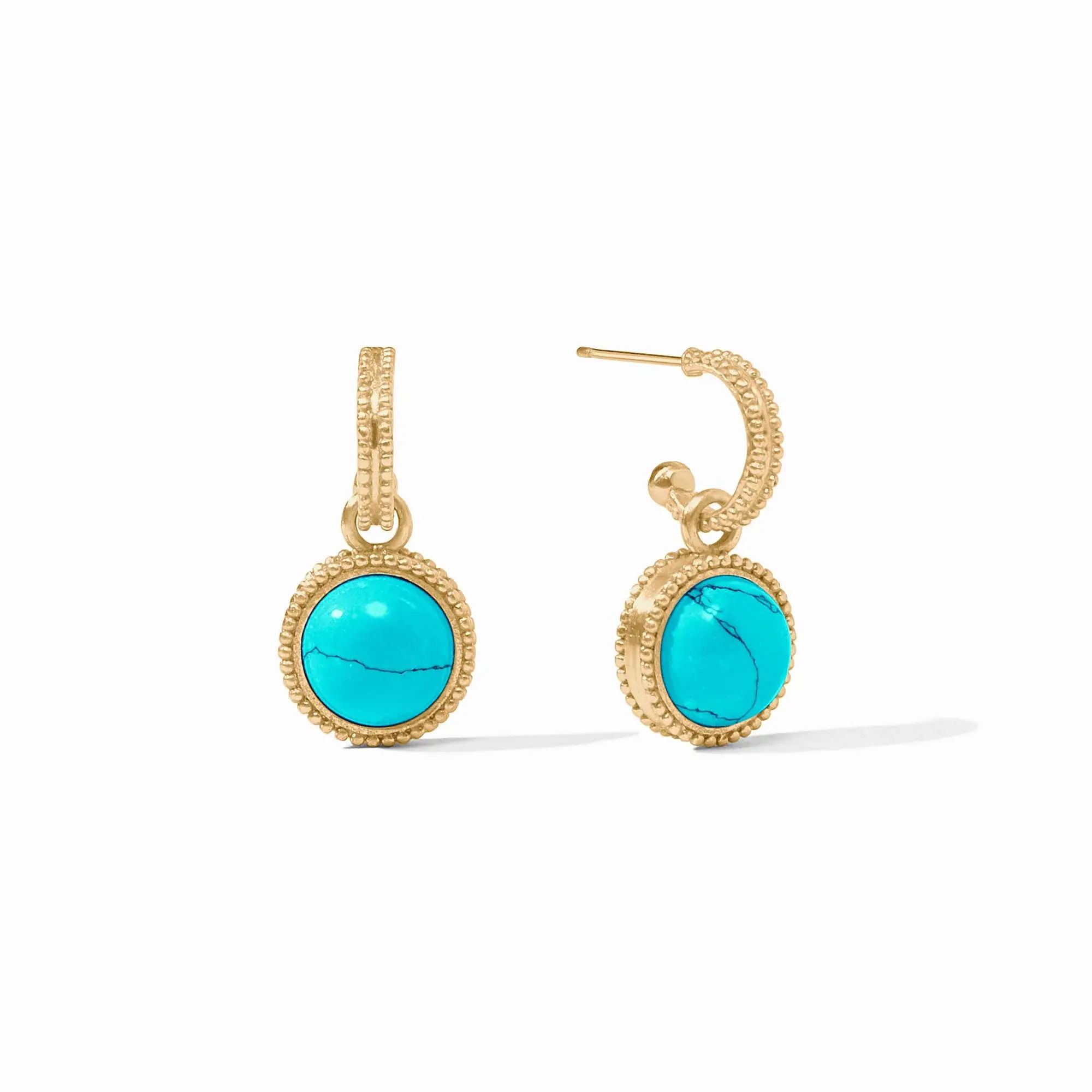 One earring, two ways to wear it—one side features a glittering gemstone, while the reverse side features a fleur-de-lis intaglio. Fleur-de-Lis Hoop & Charm Earring