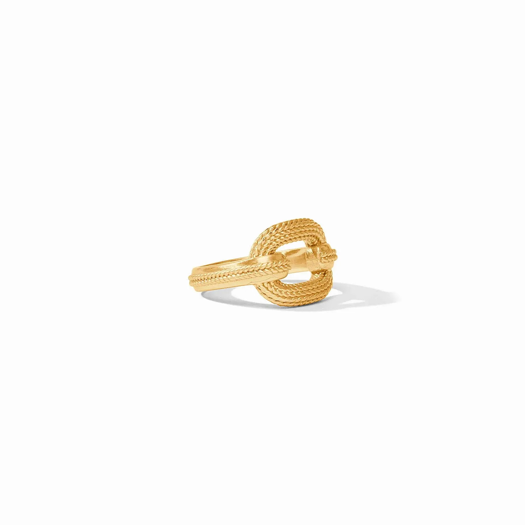 Braids of golden wire form a gently curved oval link and matching shank. Cheval Ring