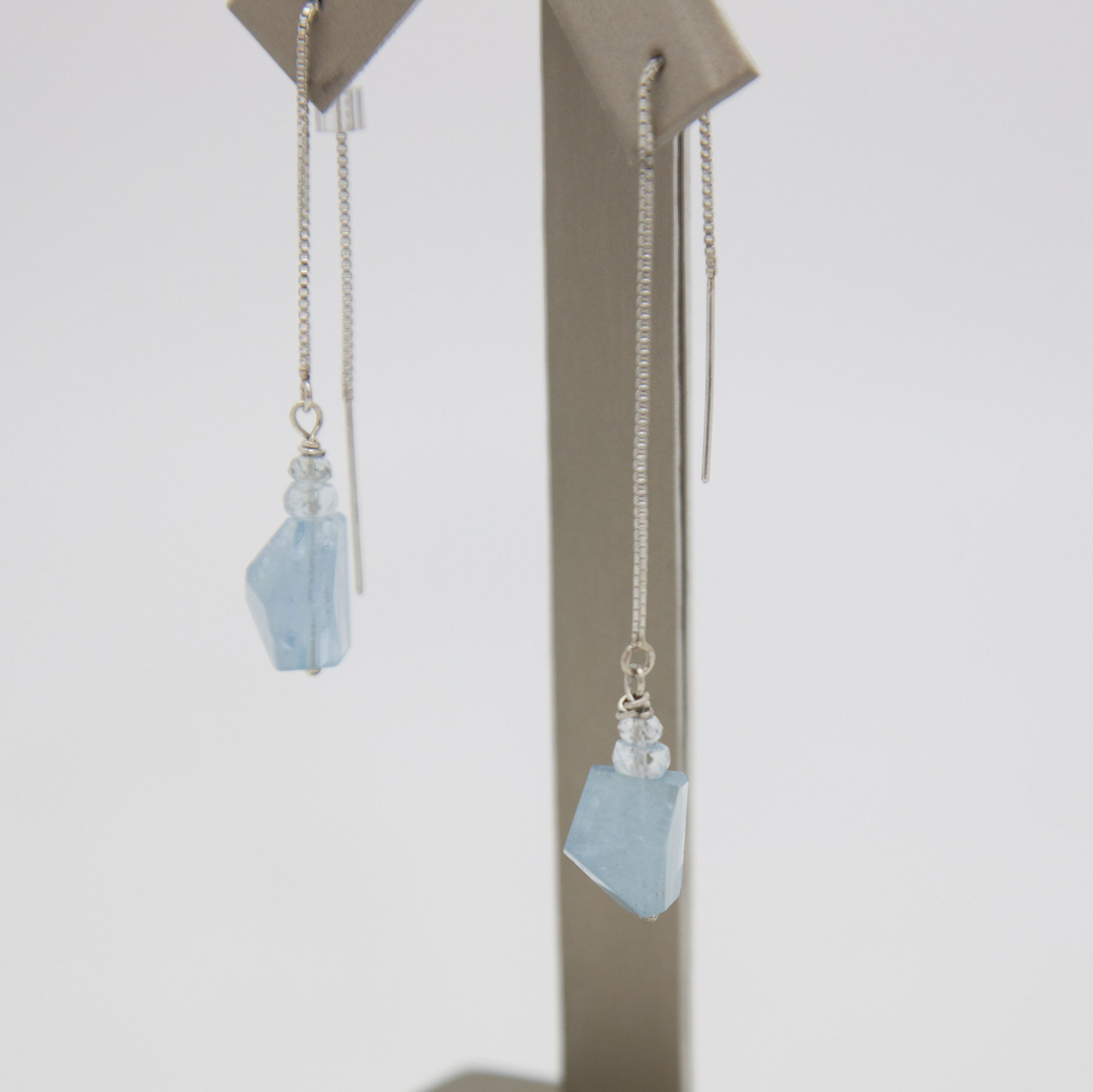 Narural Aquamarine Sterling Silver Thread Earrings