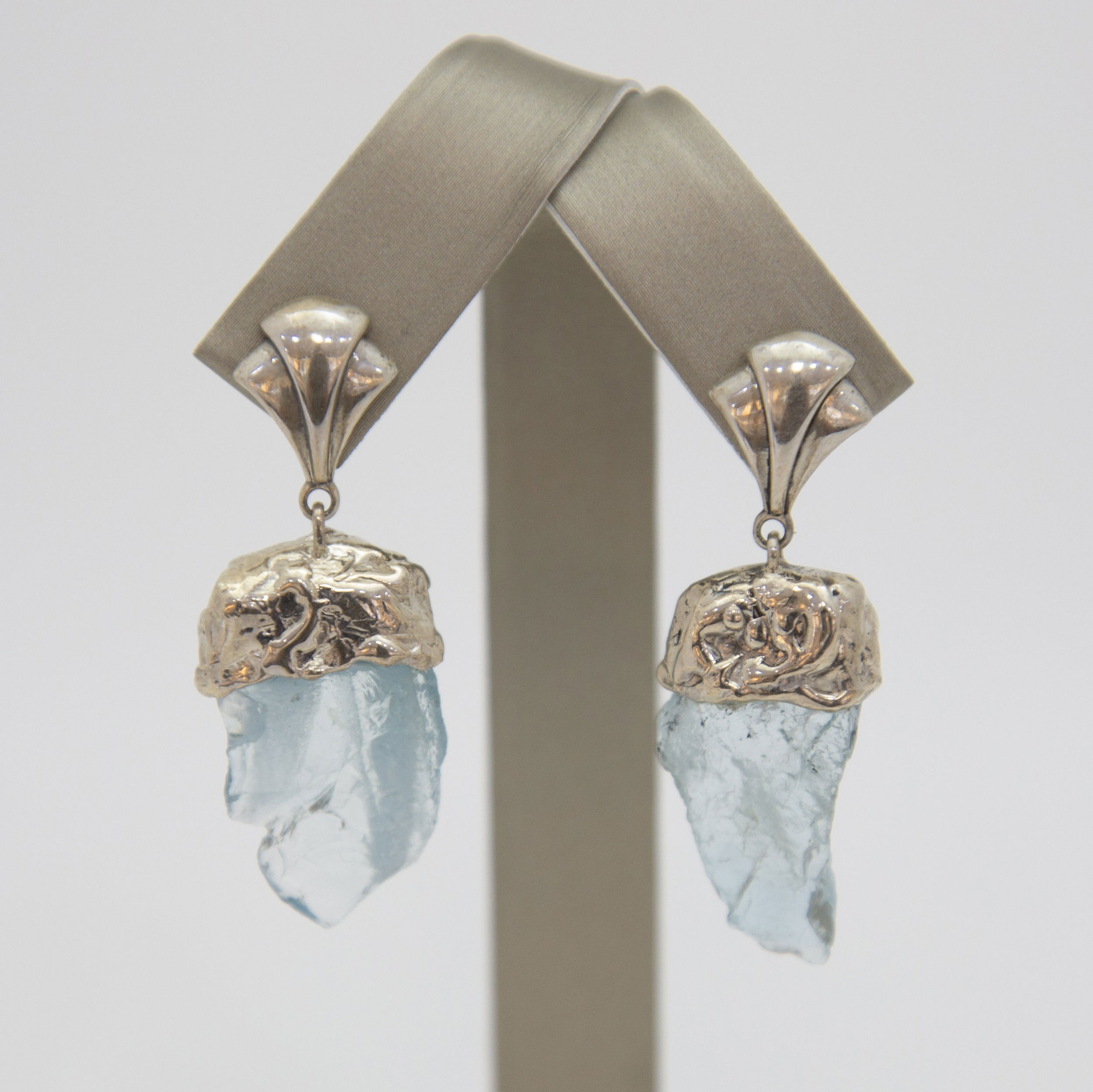 Aquamarine Nugget Sterling with Fleur de Lis Sterling Posts