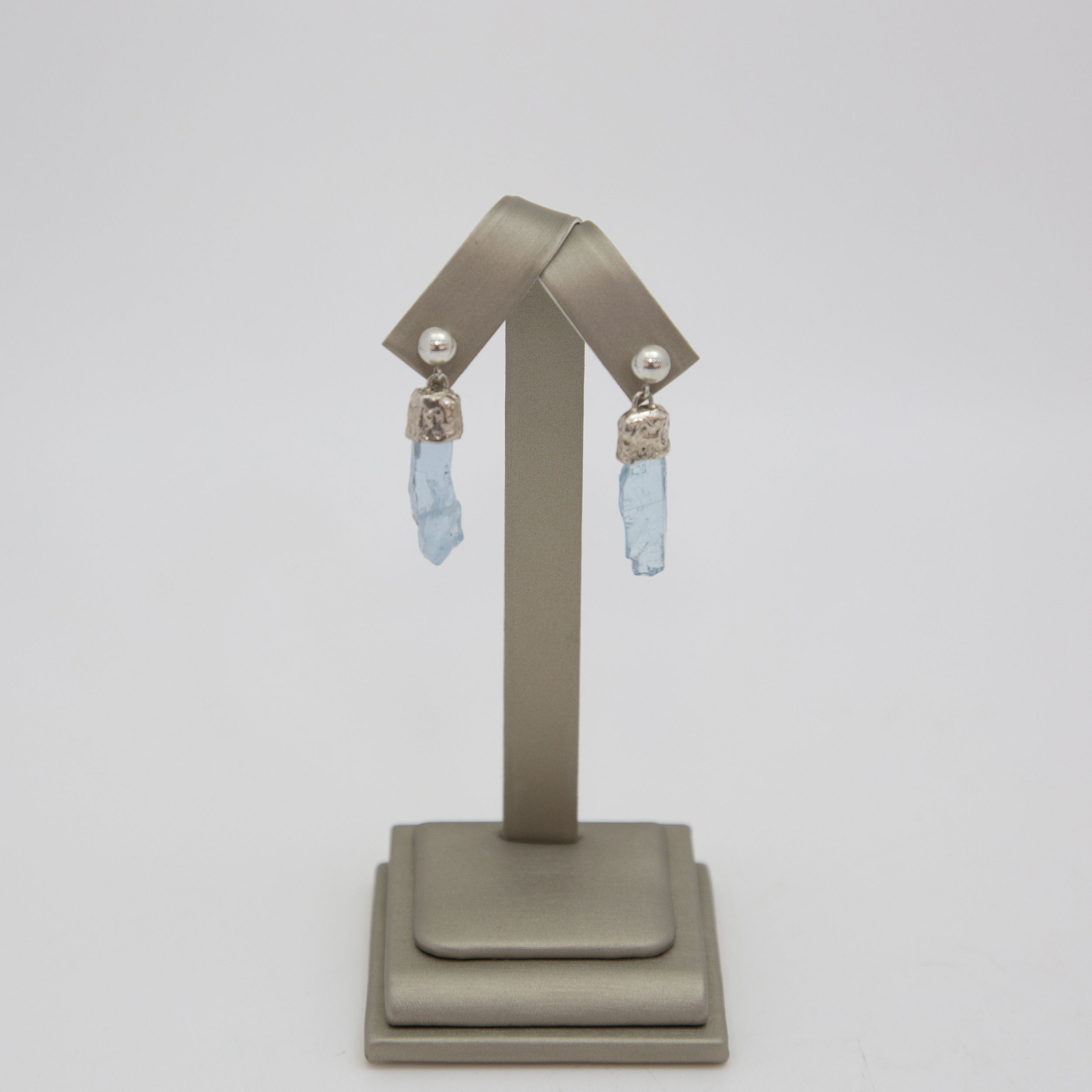 Aquamarine Nugget with Handmade Sterling Caps Earrings