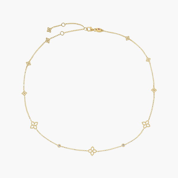 Closeup photo of 18K YELLOW GOLD PRINCIPESSA DIAMOND & FLOWER STATION NECKLACE