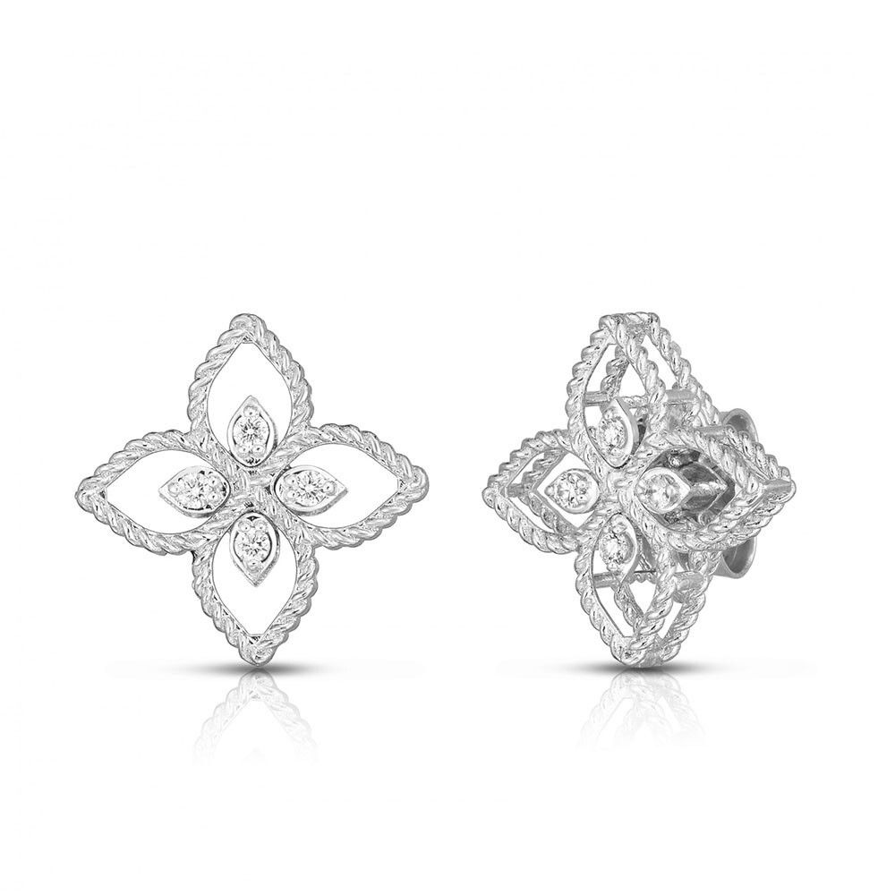 18KW GOLD PRINCIPESSA LARGE DIAMOND FLOWER EARRINGS