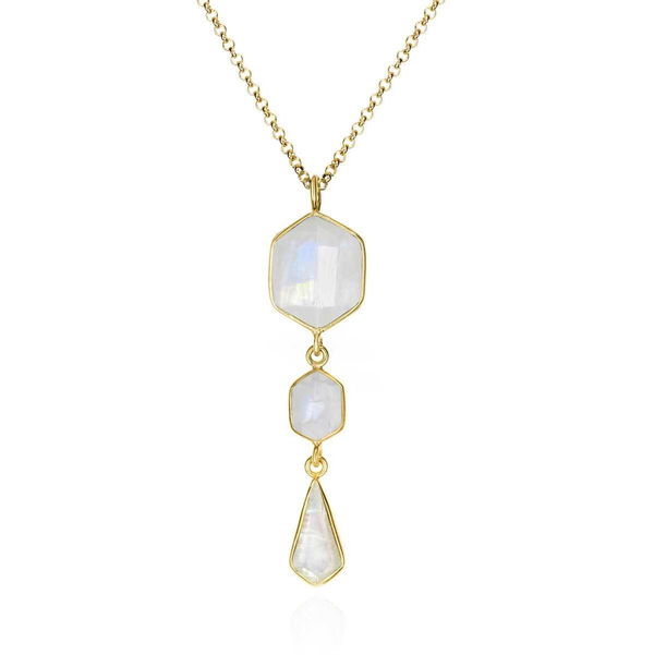 Closeup photo of RAINBOW MOONSTONE pendant sterling silver/gold vermeil