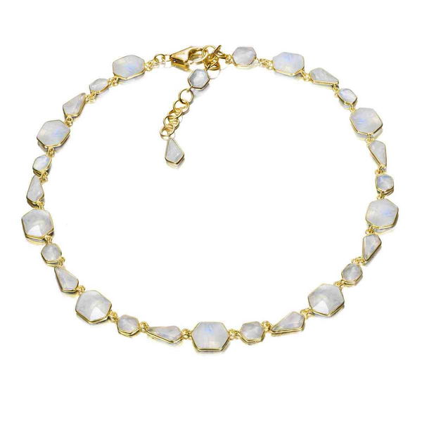 Closeup photo of RAINBOW MOONSTONE necklace sterling silver/gold vermeil