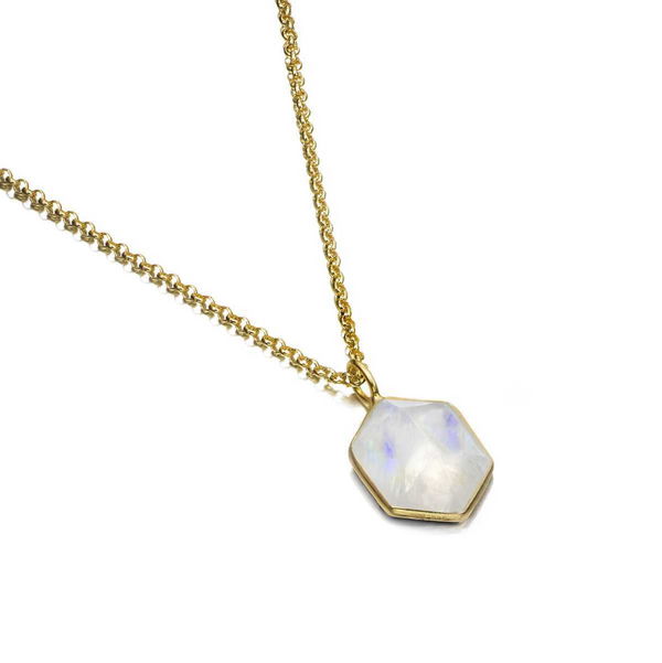 Closeup photo of GEO Pendant in Silver. 18k Gold Vermeil