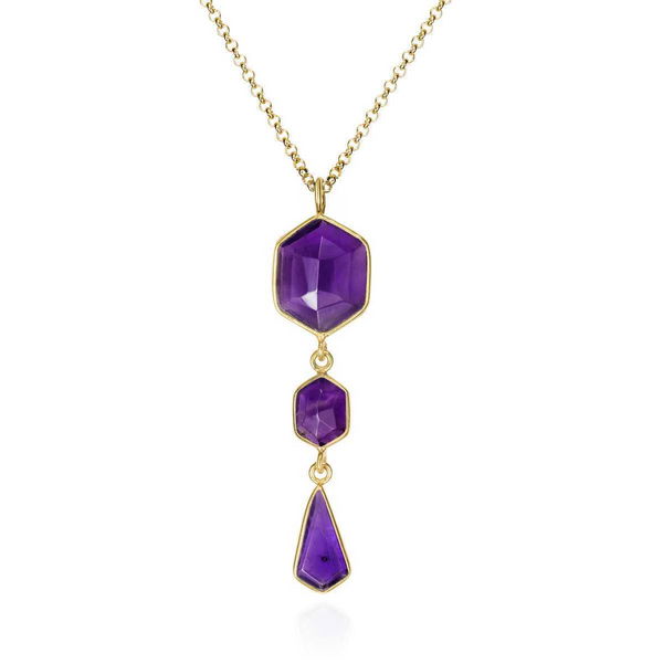 Closeup photo of AMETHYST pendant sterling silver/gold vermeil