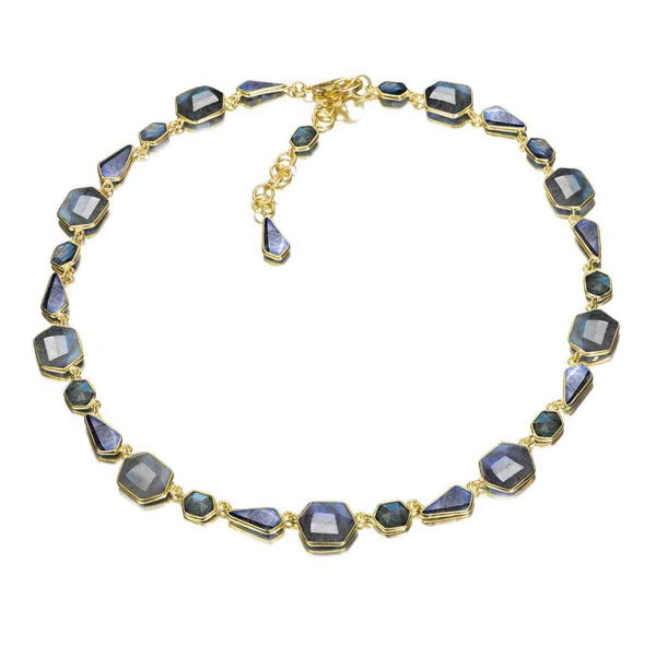 Closeup photo of LABRADORITE necklace sterling silver/gold vermeil