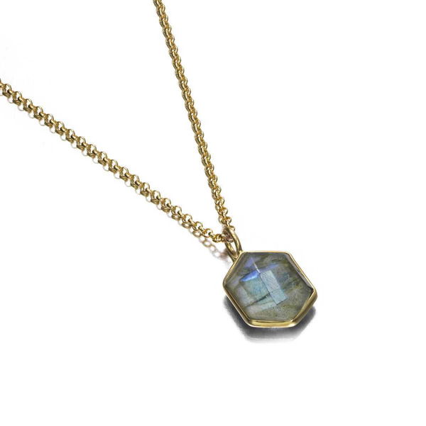 Closeup photo of GEO Pendant in Silver. 18k Gold Vermeil