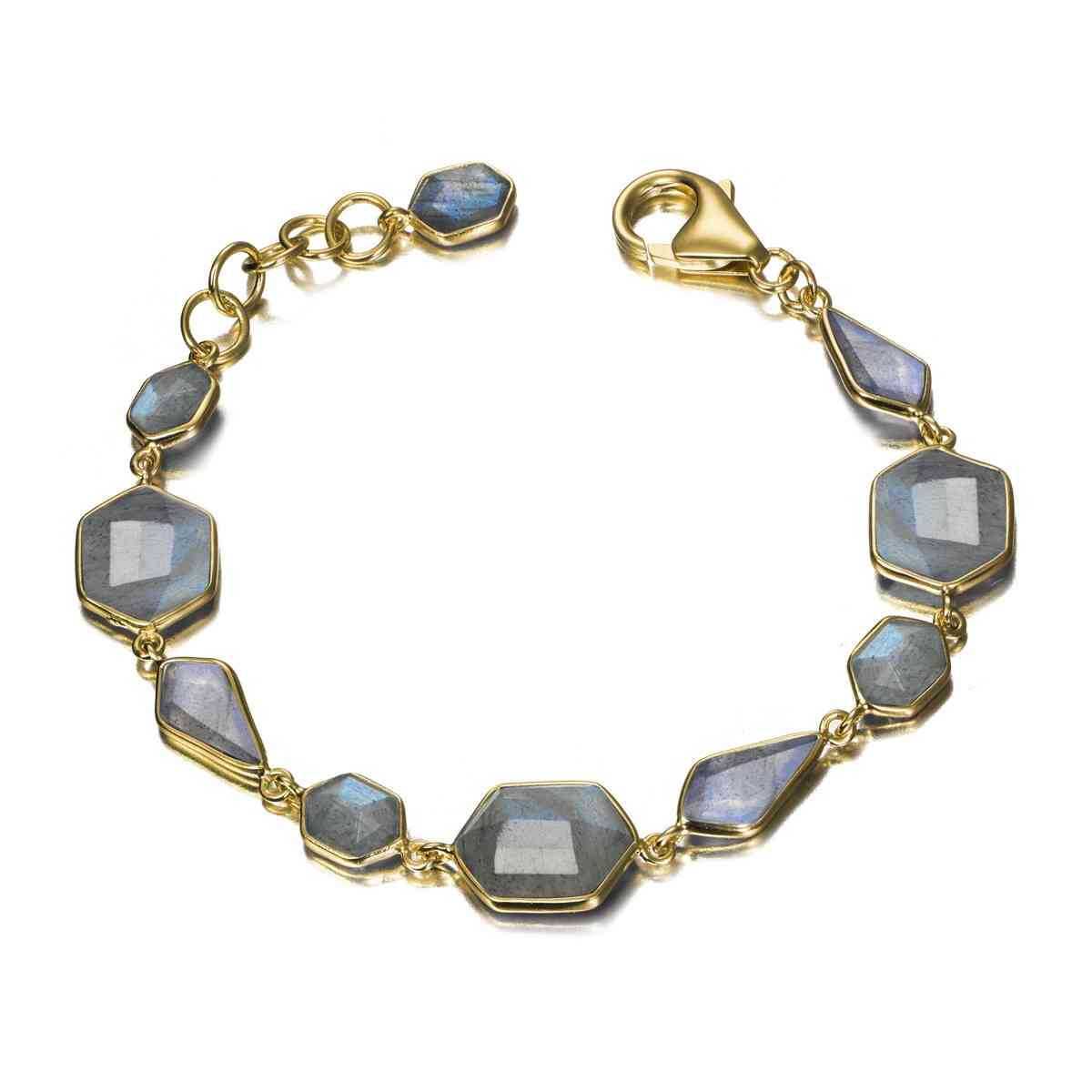 Labradorite bracelet GEO collection in 925 Sterling Silver with polished finish and 18 k Gold VermeilSterling Silver 92518 k Gold vermeilstone: labradoriteLength 16 + 2 cm LABRADORITE bracelet sterling silver/gold vermeil