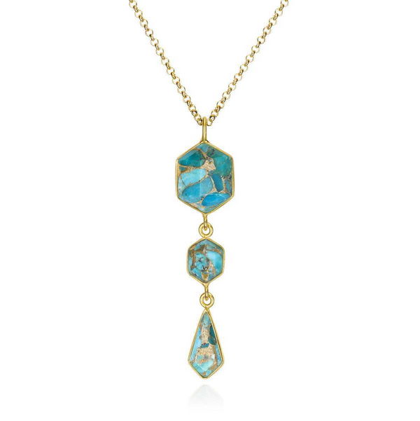 Closeup photo of TURQUOISE pendant sterling silver/gold vermeil