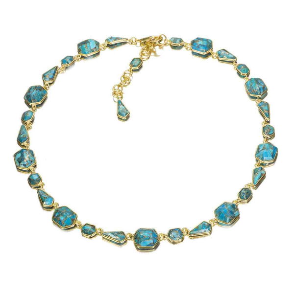 Closeup photo of TURQUOISE necklace sterling silver/gold vermeil