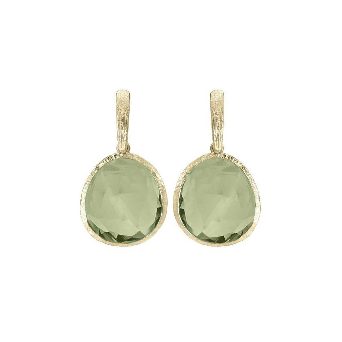 Green Amethyst drop pressure earrings from the SHADE Collection by Jorge Revilla.Designed in Sterling Silver 925 with 18k Gold Vermeil, these pressure earrings feature a delicate vertical bar from which a natural green amethyst stone hangs.Sterling Silver 92518k Gold VermeilNatural stone: Green AmethystLength: 34 mm Green Amethyst Earrings in Sterling Silver with 18k Gold Vermeil
