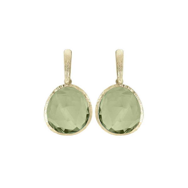 Closeup photo of Green Amethyst Earrings in Sterling Silver with 18k Gold Vermeil