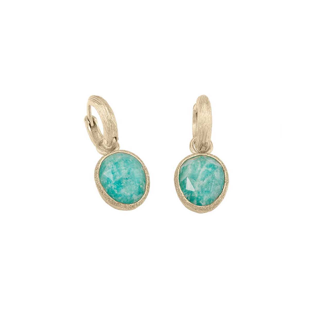 SHADE collection earings in textured Sterling Silver 925 with amazonite. 18 kt Gold vermeilSterling Silver 92518 kt Gold VermeilGemstone: amethystHoop earringsLenght 26 mm SHADE Earrings in Silver. 18k Gold Vermeil