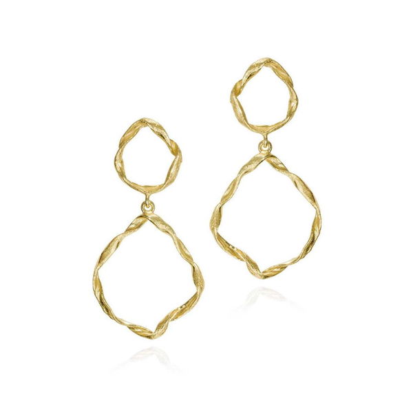 Closeup photo of Earrings with two irregular links in sterling silver with 18k gold vermeil