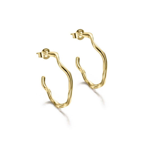 Closeup photo of Irregular hoop earrings in sterling silver with 18k gold vermeil