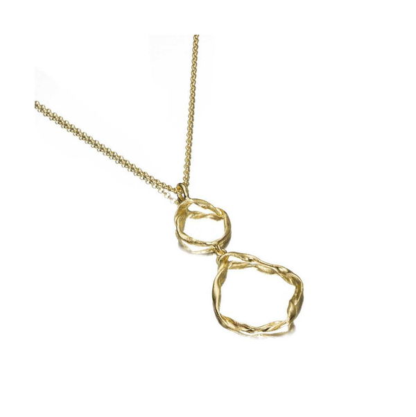 Closeup photo of Irregular pendant with two links in sterling silver with 18k gold vermeil