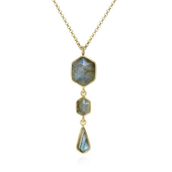 Closeup photo of LABRADORITE pendant sterling silver/gold vermeil