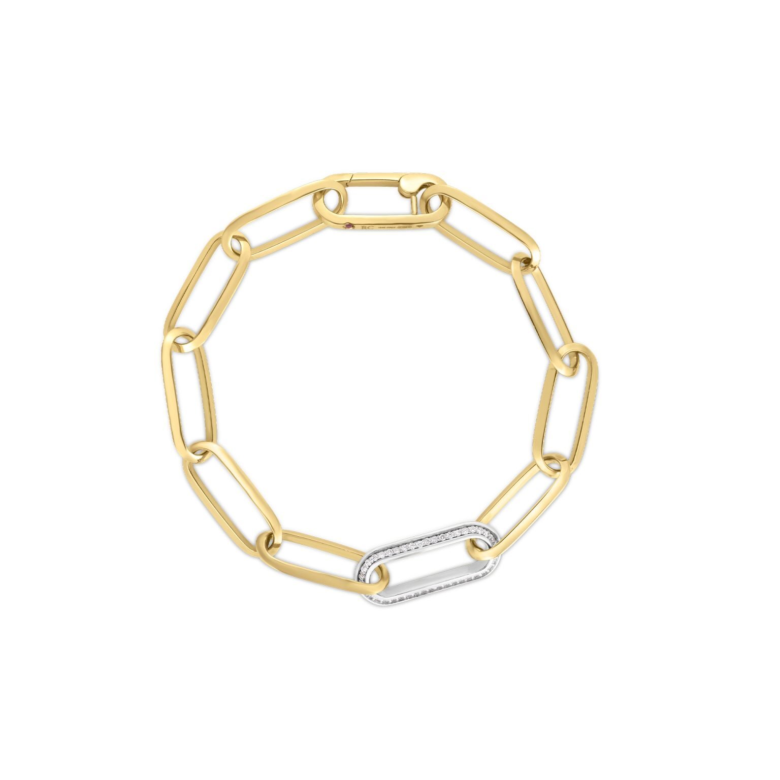 18K YELLOW/WHITE DESIGNER GOLD DIAMOND AND PAPERCLIP LINK BRACELET