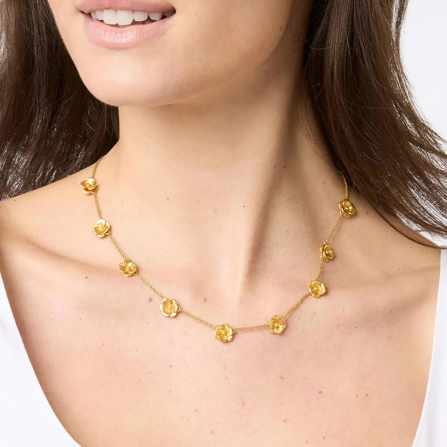 24K gold plateLength: 16 / 17 / 18 inches (adjustable)Closes with lobster clasp Bloom Delicate Station Necklace