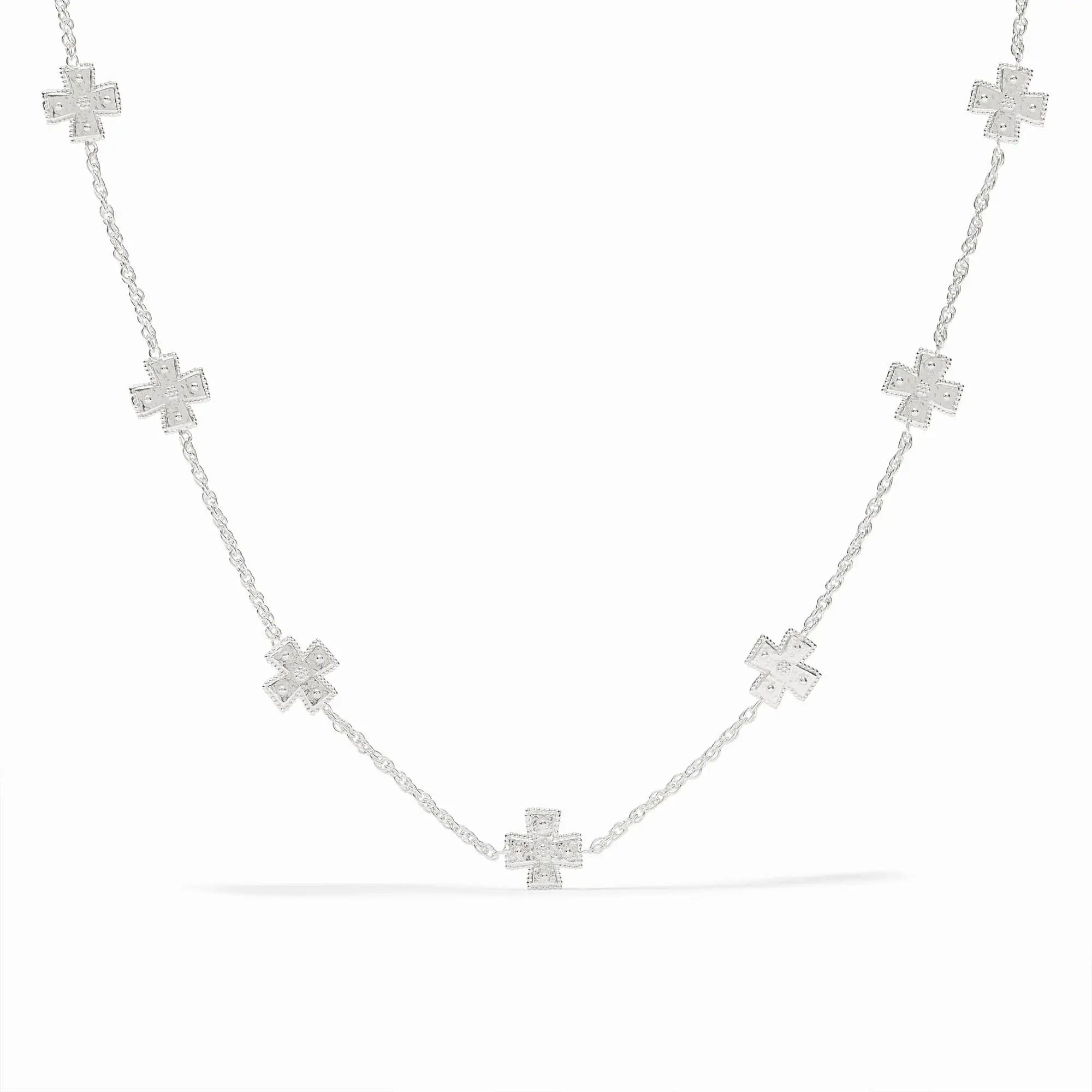 Pure silver plate (tarnish-free)Length: 16.5 / 17.5 inches (adjustable)Closes with lobster clasp MALTA CANTERBURY DELICATE STATION NECKALCE