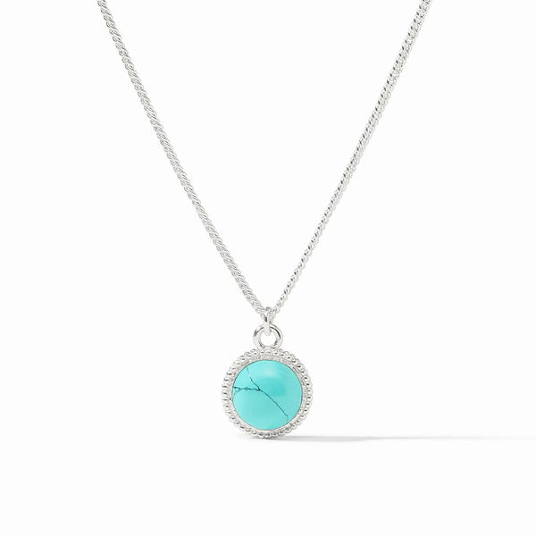 Closeup photo of FLEUR DE LIS SOLITAIRE NECKLACE - Turquoise Blue