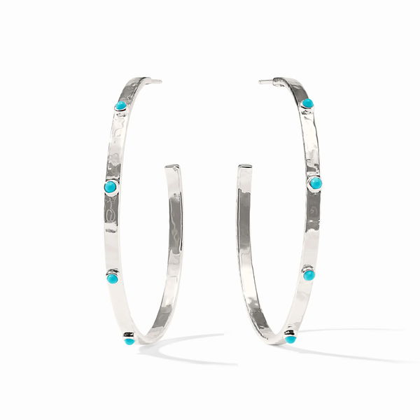 Closeup photo of CRESCENT STONE HOOP SILVER - TURQUOISE BLUE