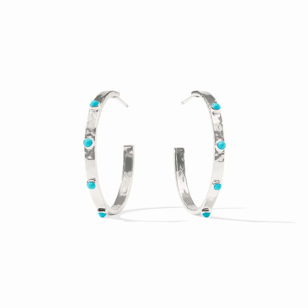 Closeup photo of CRESCENT STONE HOOP SILVER - TURQUOISE BLUE