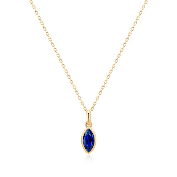 Closeup photo of PALOMA | Bezel Marquise Lab Grown Sapphire Necklace