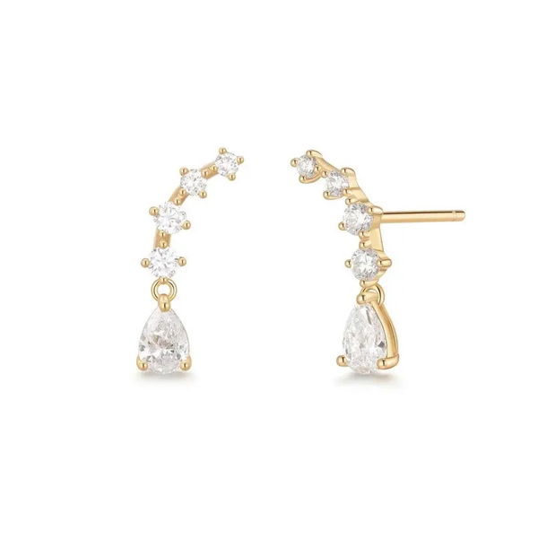 Closeup photo of ADALYNN | Pear and Round Lab Grown Diamonds Pair Stud Earrings