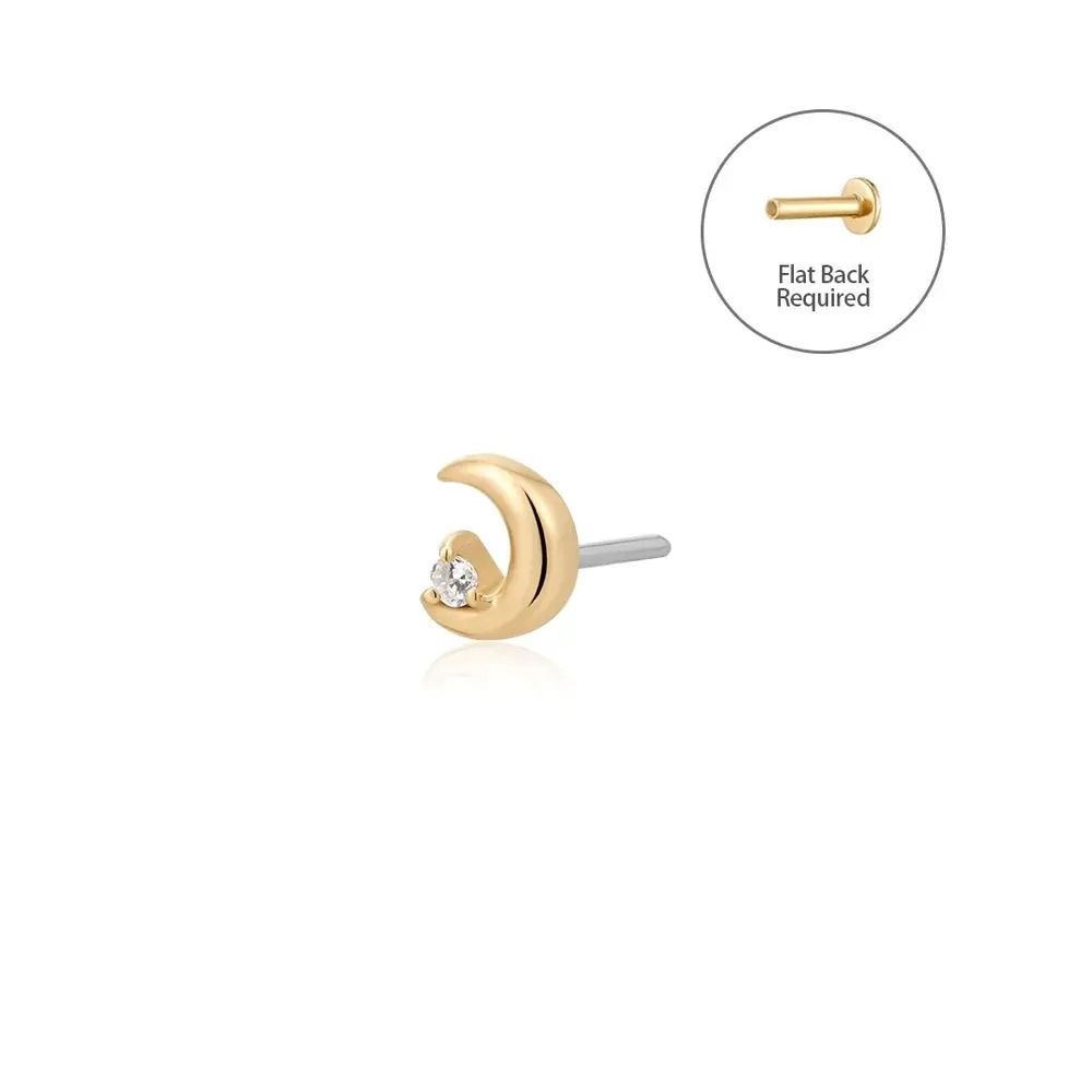 The Liora threadless top earring combines modern elegance with sustainable luxury. Featuring a sleek half-moon design set with a brilliant lab-grown diamond, this earring top offers a refined, minimalist look. Crafted for threadless piercings, it’s the perfect accessory for adding a touch of sparkle and sophistication to your ear stack. Flatback post required and sold separately to be determined based on piercing location. PRODUCT DETAILS:Material: 14K Solid GoldDimension: 3.6*2mmLab-Grown Diamond Size: 1mmTotal Weight: 0.088gTotal Carat Weight: 0.005ctSold individuallyStone Type: Lab-Grown DiamondSold individually, post not included. LIORA | Half Moon Lab Grown Diamond Threadless Top
