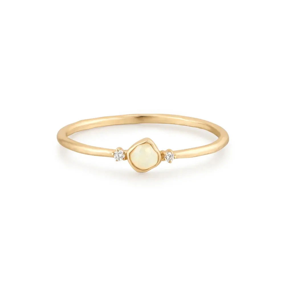Whether you're an October baby or not, opal is always a good choice. Eco-friendly lab-grown diamonds sparkle on each side a dreamy opal in this sweet, modern design.Product Details:Material: 14K Solid GoldSize: #5 #6 #7 #8Band Width: 1.1mmOpal Size: 2.8*2.7*1.3mmStone Type: Lab-Grown Diamond/OpalLab-Grown Diamond Size: 1.2mmTotal Weight: 0.717gTotal Carat Weight: 0.016ct ELYSIA | Opal and Lab Grown Diamond Ring