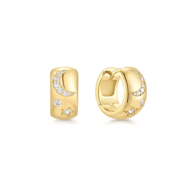 Closeup photo of Gold Celestial Chunky Huggie Hoop Earrings– Ania Haie US